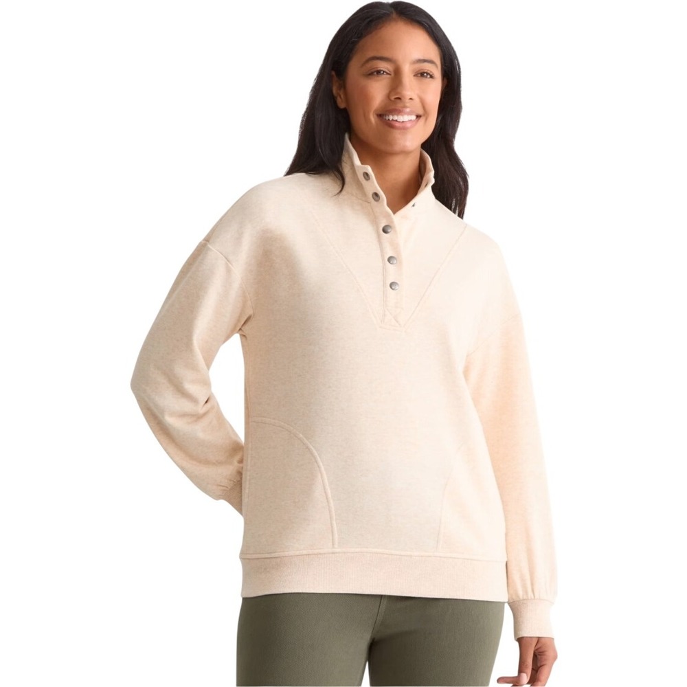 TIME AND TRU Women's Cream Textured Snap‎ Neck Pullover Sweatshirt XL 16-18 NWT